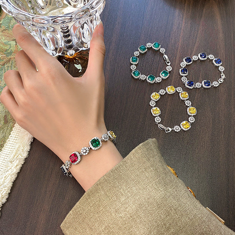 Elegant Cushion Cut Gemstone Halo Sparkle Tennis Bracelet