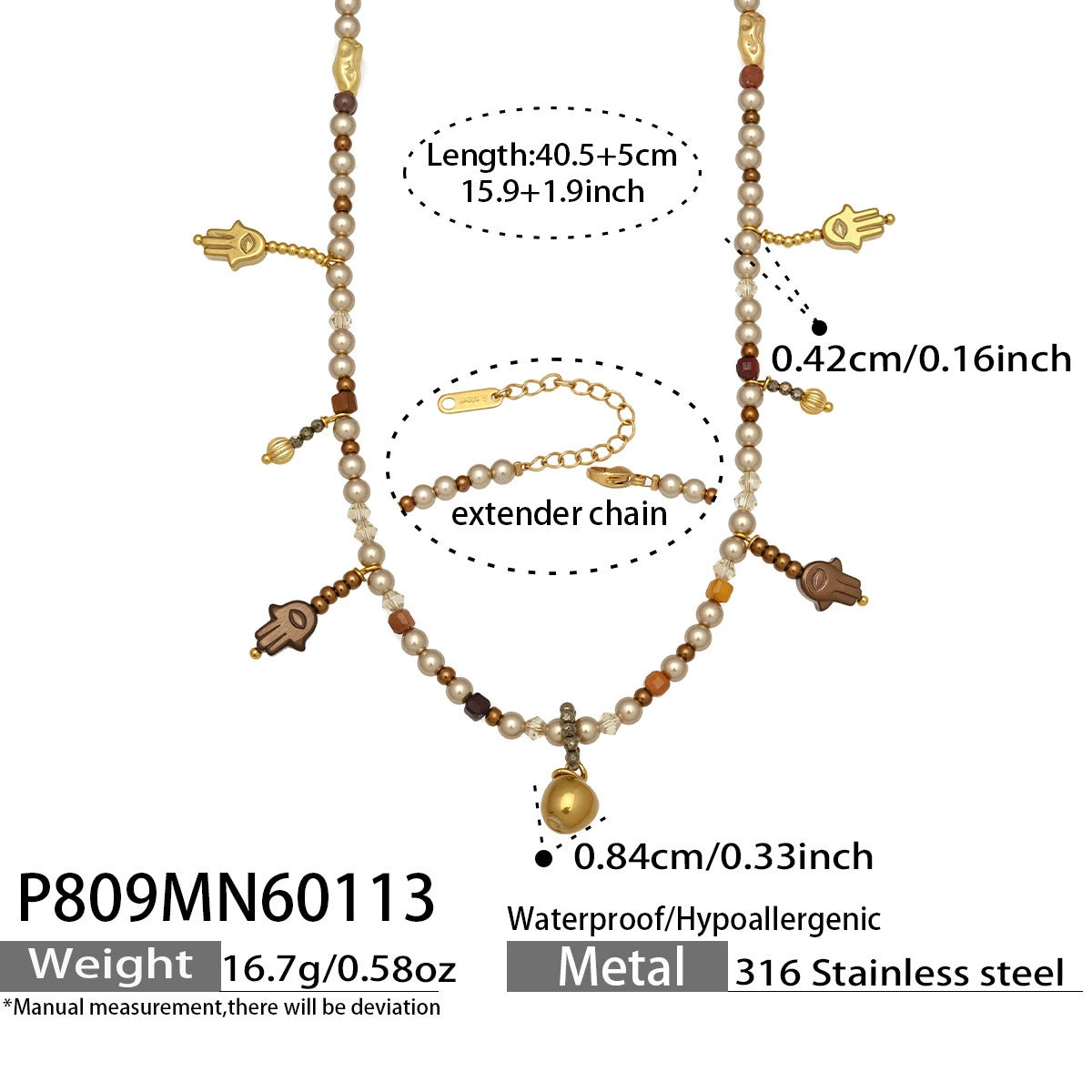 Bohemian Pearl Hamsa Hand Necklace