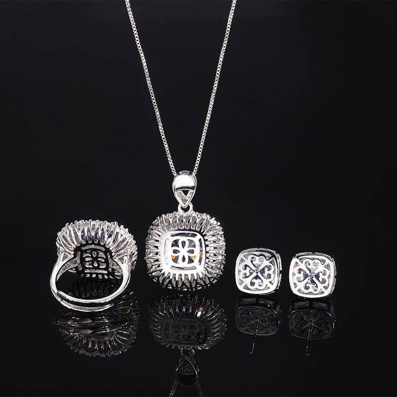Cushion-Cut Blue Stone Halo Jewelry Suite