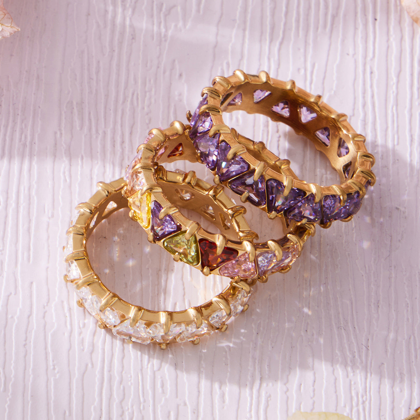 Triangle Cut Zirconia Eternity Band Rings