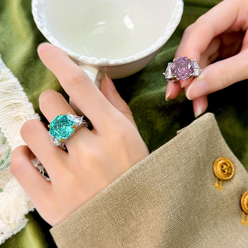 Elegant Rose Faceted Gemstone Ring With Trillion Accents