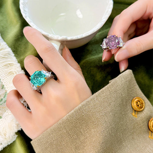 Elegant Rose Faceted Gemstone Ring With Trillion Accents