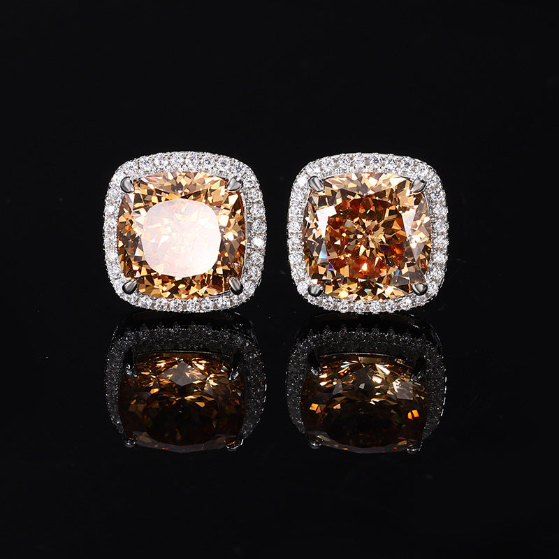 Cushion Cut Champange Halo Jewelry Set