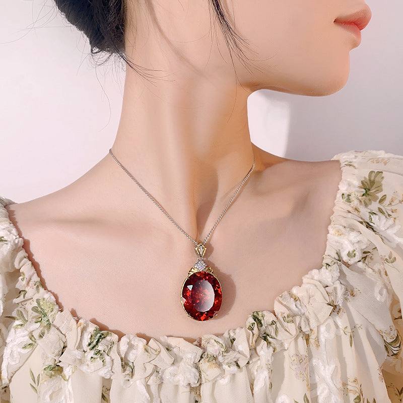 Oval Cut Gemstone Bow Knot Statement Pendant Necklace