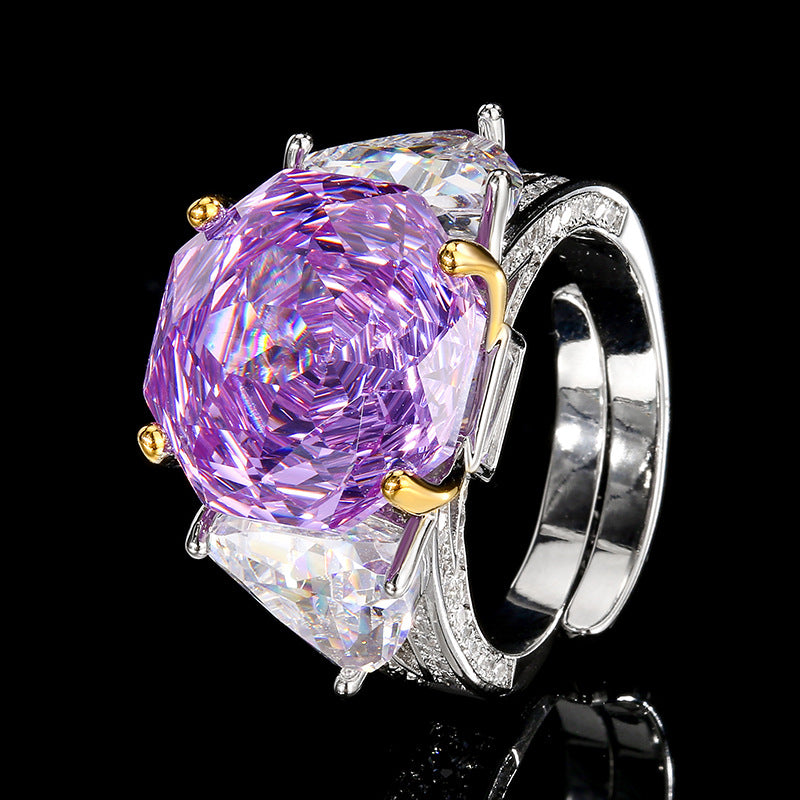 Elegant Rose Faceted Gemstone Ring With Trillion Accents