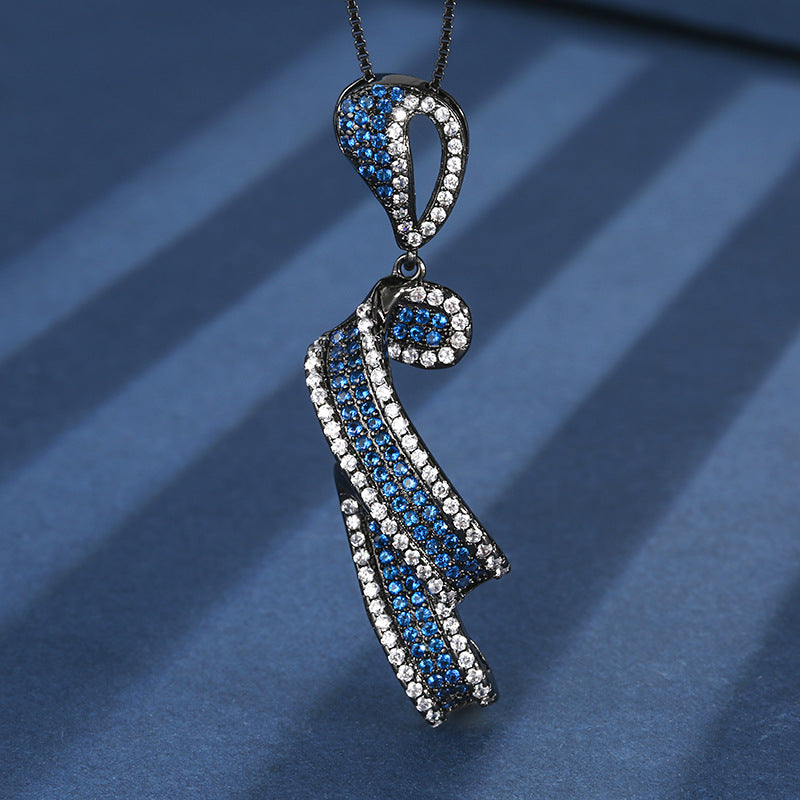Art Deco Gunmetal Twisted Ribbon Blue Sapphire Jewelry Set