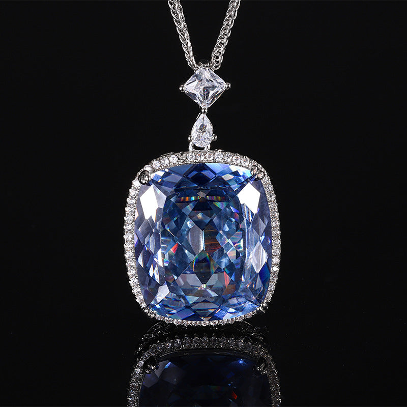 Magnificent Cushion Cut Gemstone Halo Statement Pendant Necklace
