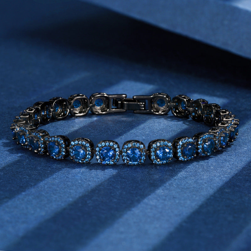 Luxury Black Gold Cushion Cut Gemstone Halo Bracelet