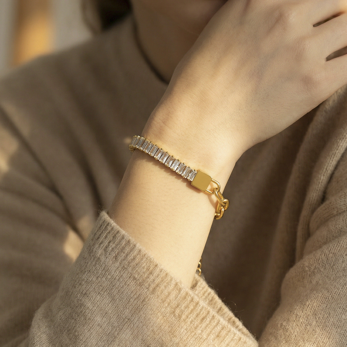 Chic Baguette Crystal Mixed Link Bracelet