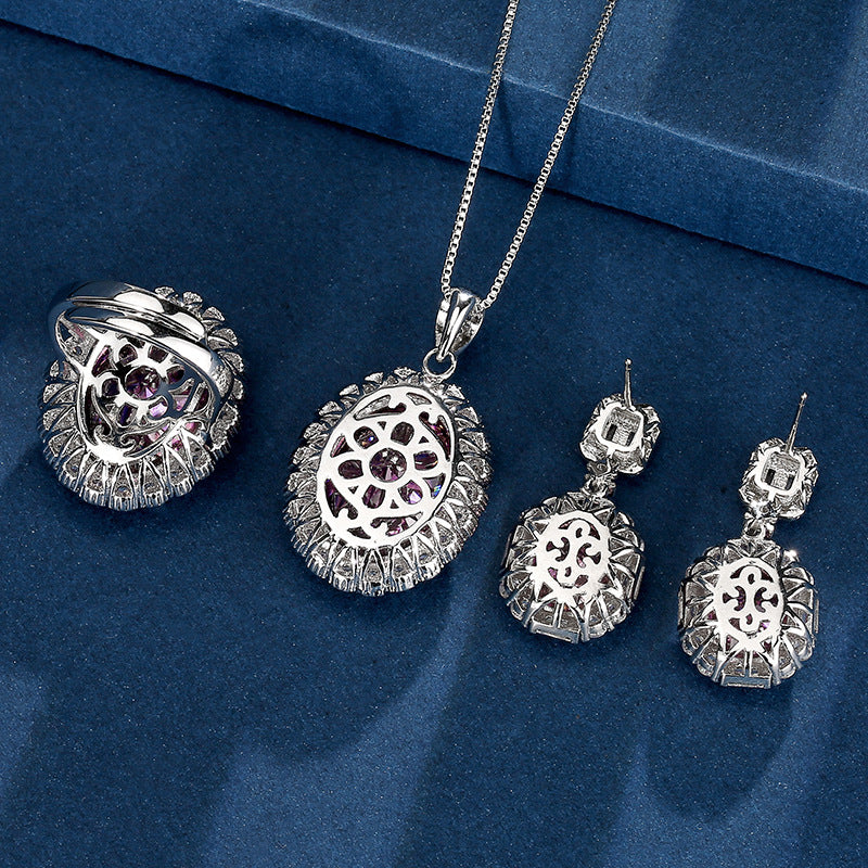 Exquisite Lavender Oval Halo Jewelry Set