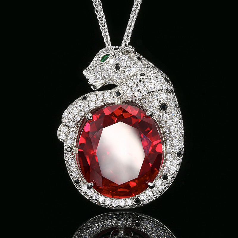 Sparkling Panther Pave Oval Ruby Necklace