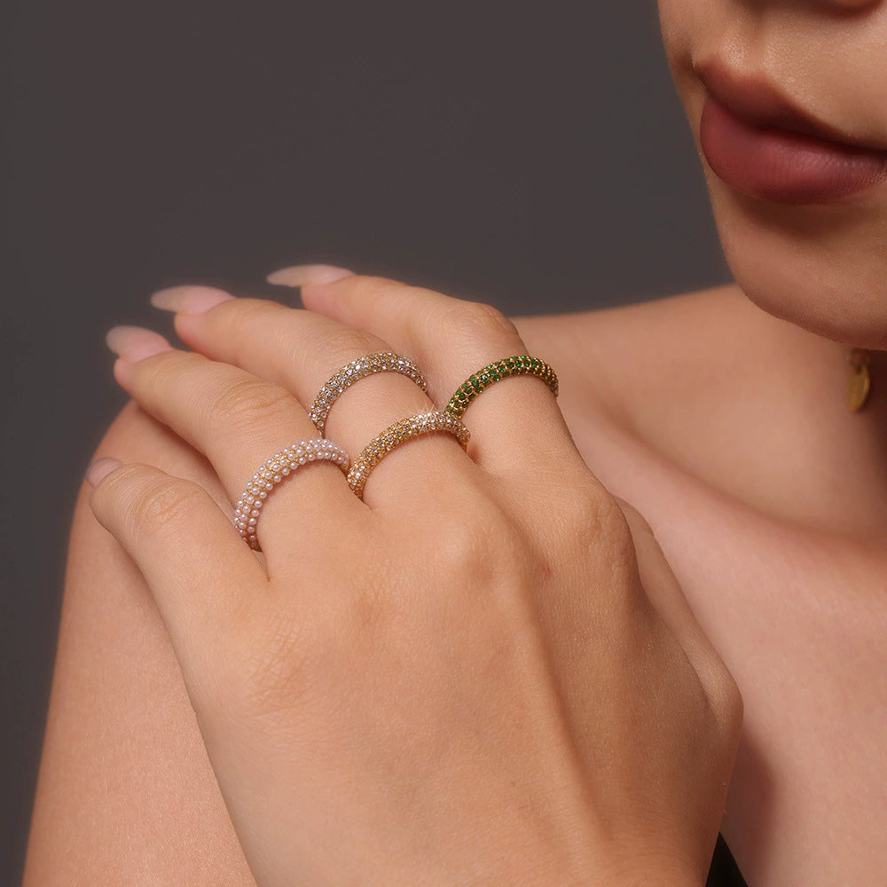 Vintage 3-Row Micro-Pave Eternity Rings