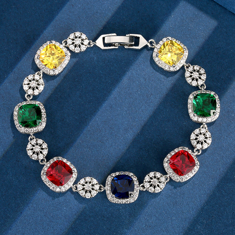 Elegant Cushion Cut Gemstone Halo Sparkle Tennis Bracelet