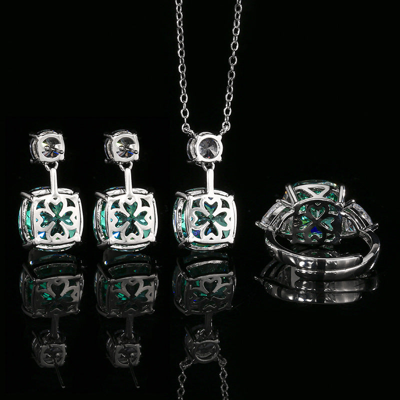 Radiant Emerald Green Cushion Jewelry Collection