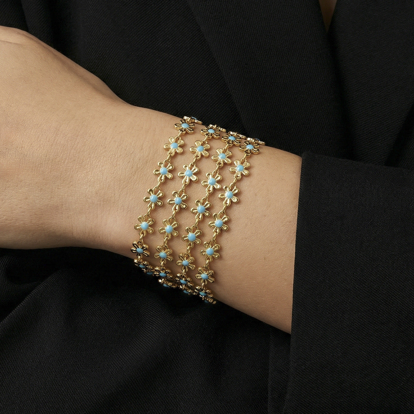Vintage Türkis Emaille Gänseblümchen-Armband 