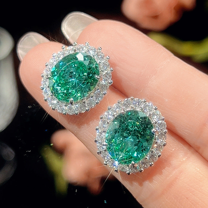Shining Teal Green Oval Halo Jewelry Set