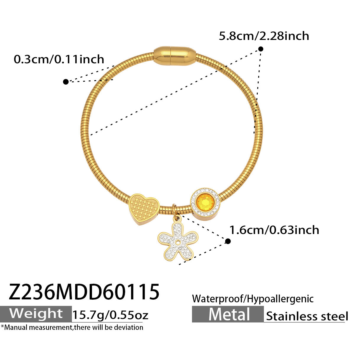 Elegant Crystal Charm Cable Bangles