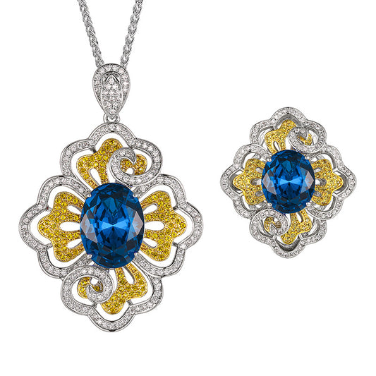 Vintage-Inspired Royal Blue Gemstone Floral Jewelry Set