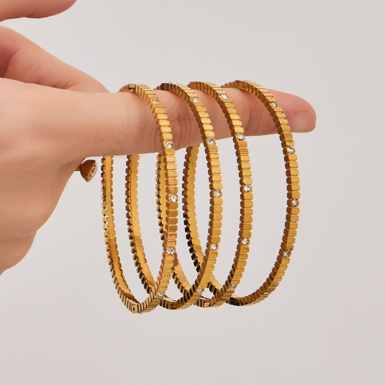 Stackable Ribbed Crystal Textured Bangles