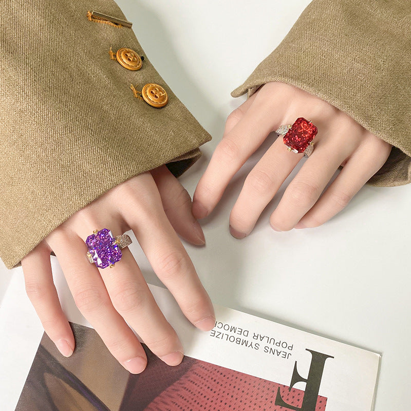 Luxurious Radiant Cut Gemstone Chevron Pavé Statement Ring