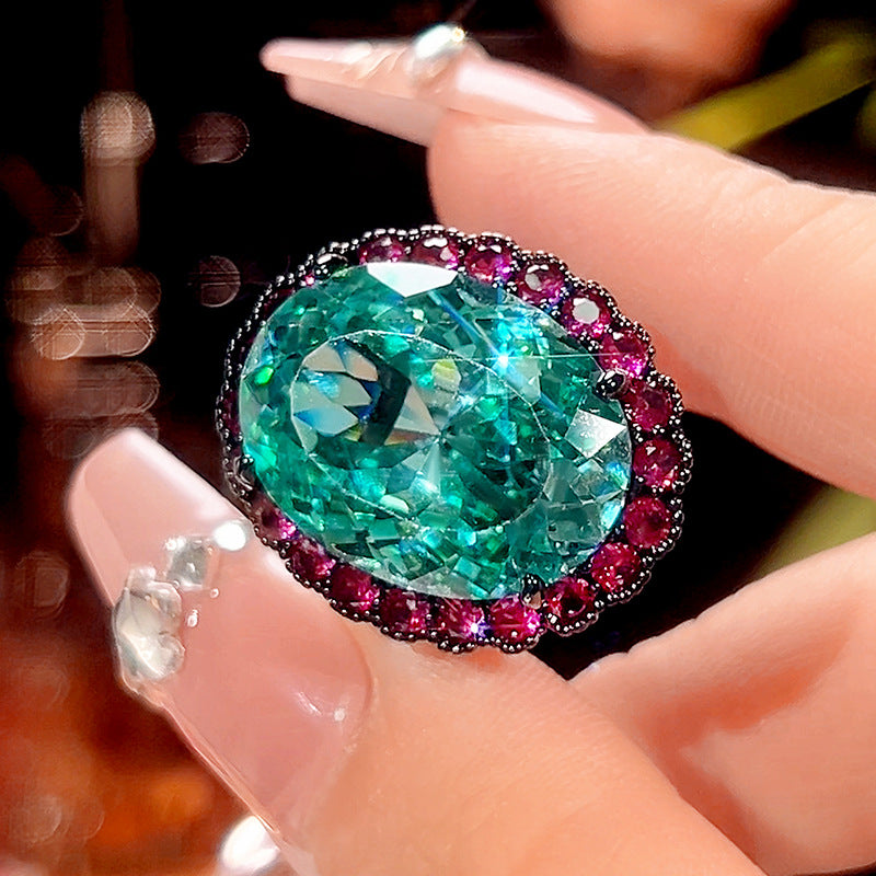 Teal Paraiba & Magenta Halo Jewelry Set