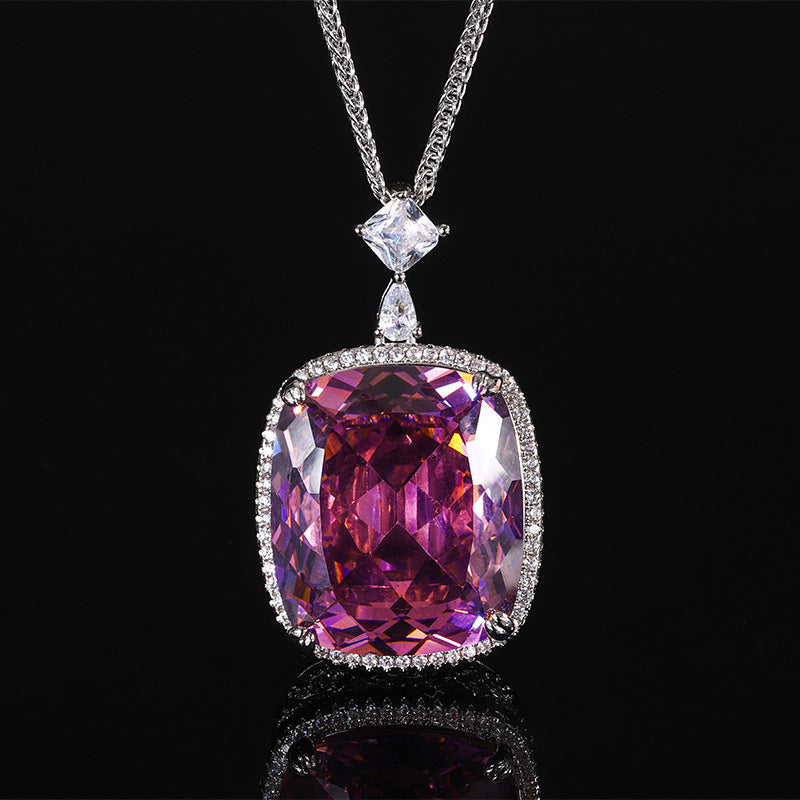 Magnificent Cushion Cut Gemstone Halo Statement Pendant Necklace