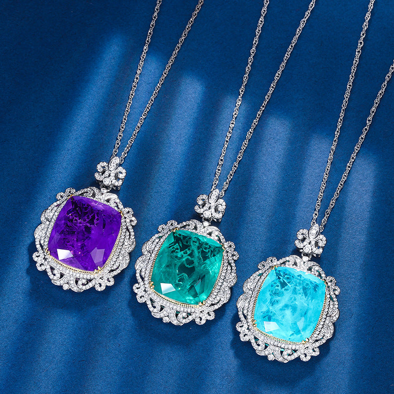 Luxury Cushion Cut Gemstone Pendant Necklace