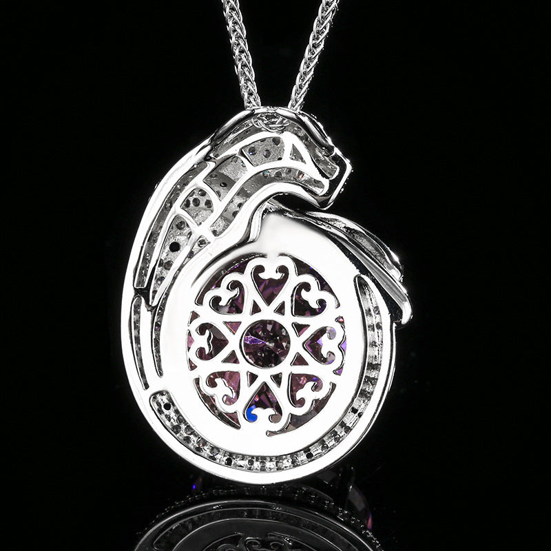 Sparkling Pave Panther Oval Gemstone Necklace