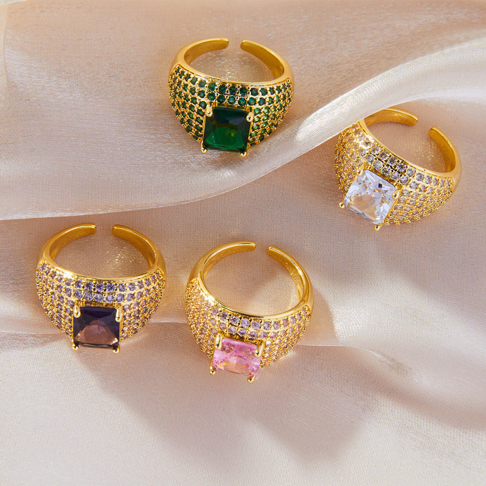Shining Gold Pave Crystal Dome Rings