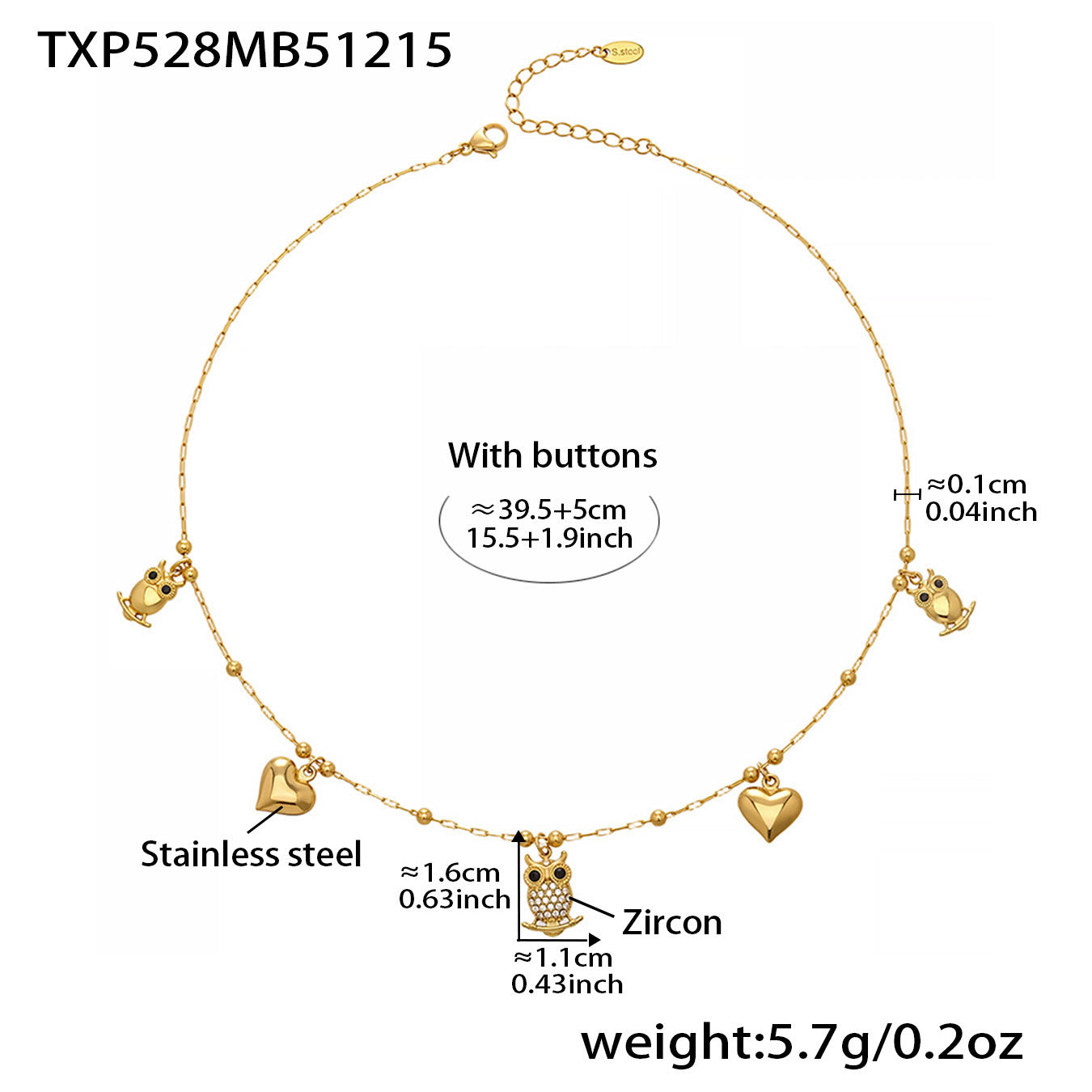 Bijoux fantaisie avec pendentif hibou et cœur 