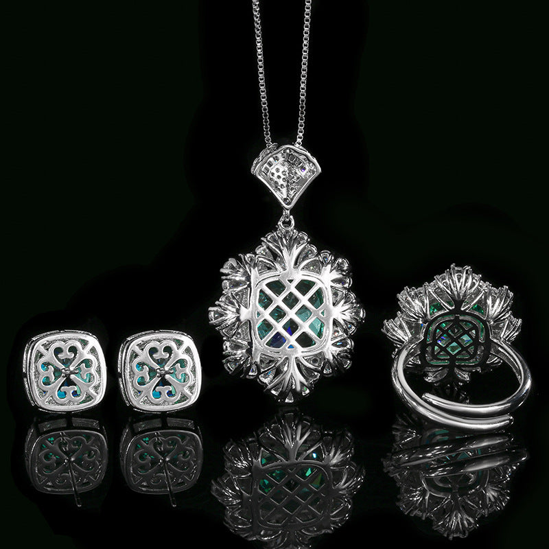 Radiant Emerald Green Crystal Floral Jewelry Set