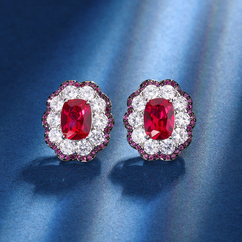 Luxury Red Crystal Halo Jewelry Set