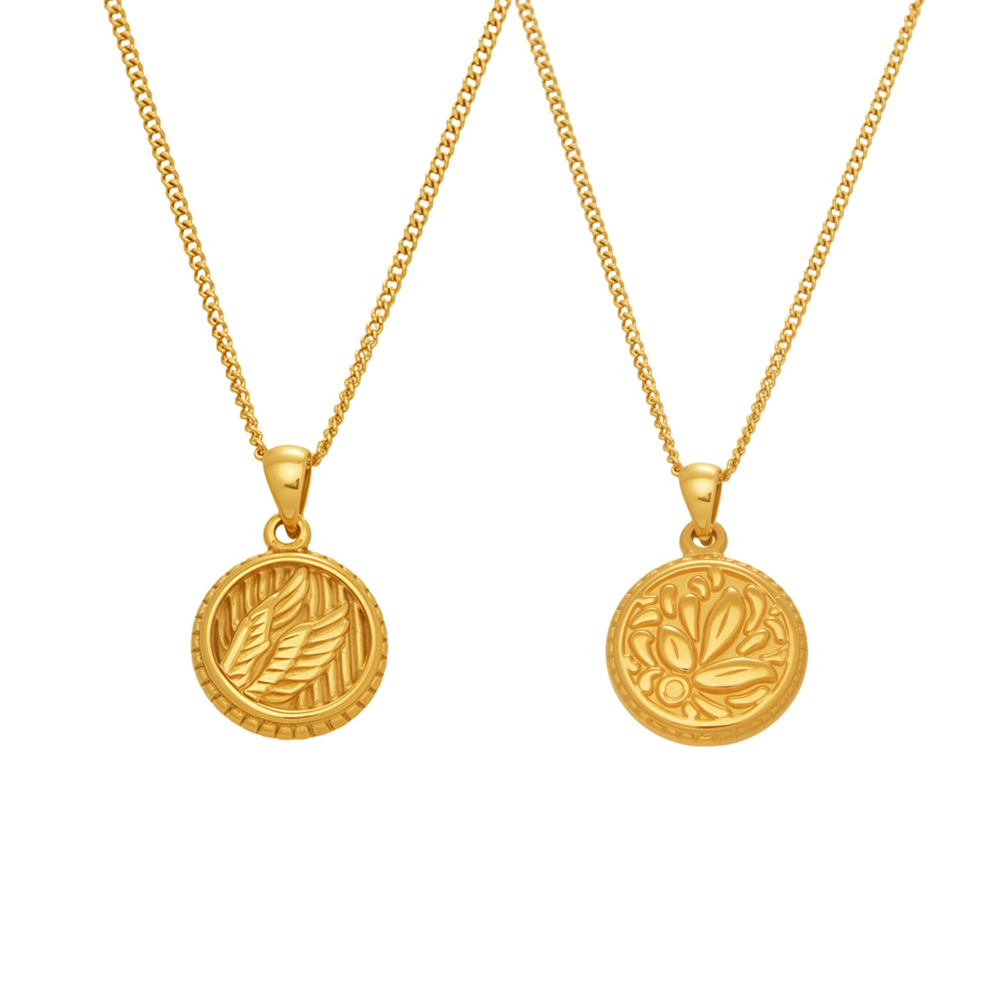 Engraved Gold Botanical Medallion Necklace