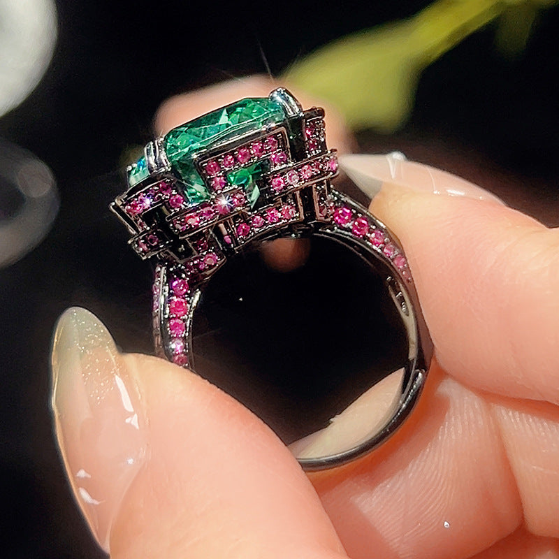 Teal Gemstone & Magenta Halo Jewelry Set