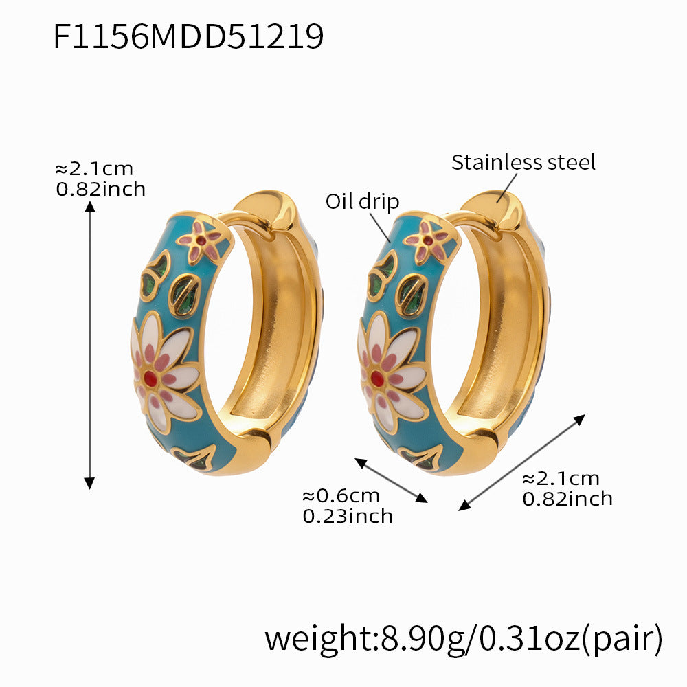 Enamel Floral & Crystal Huggie Earrings