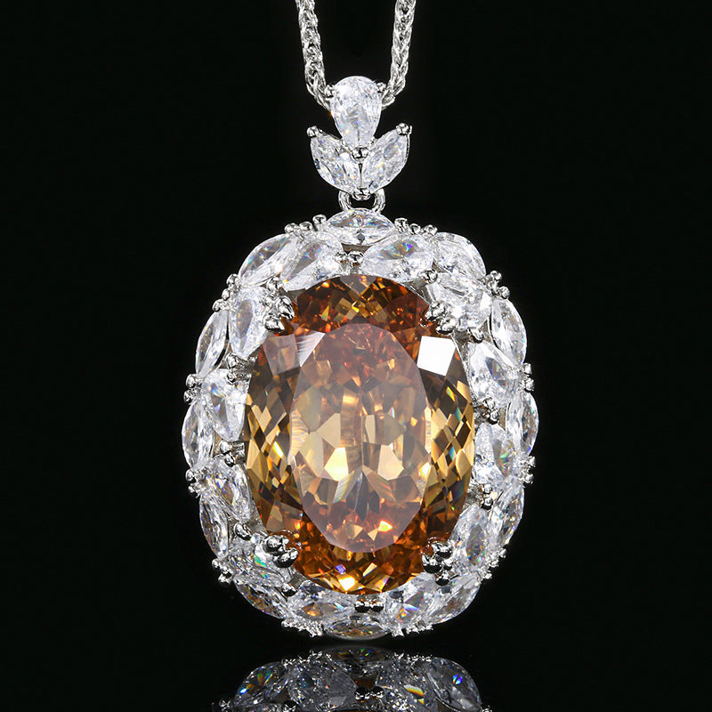 Radiant Oval Gemstone Pendant Necklace with Crystal Halo