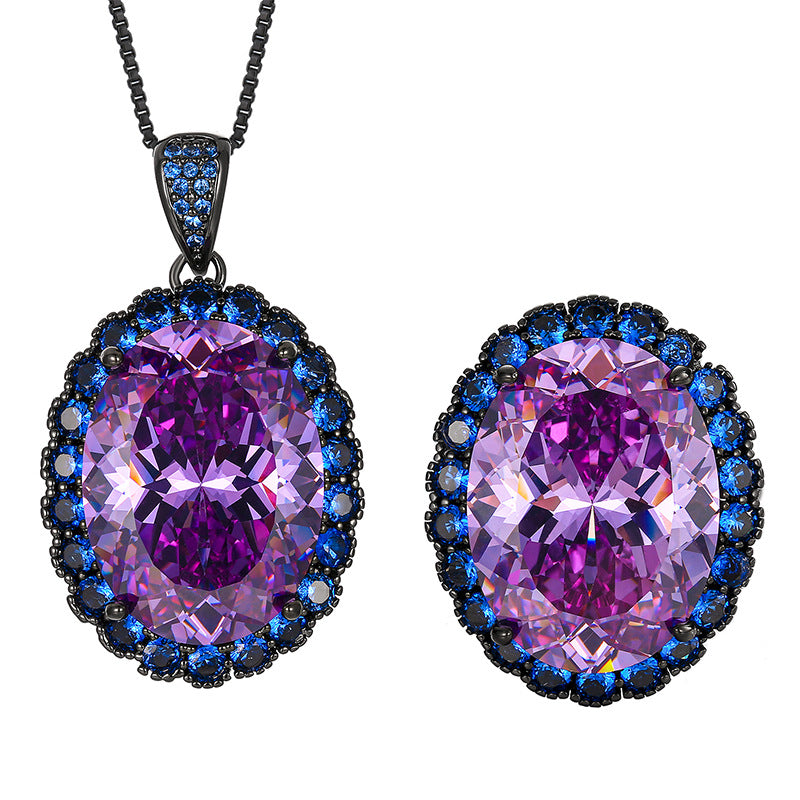 Royal Oval Halo Gemstone Jewelry Set