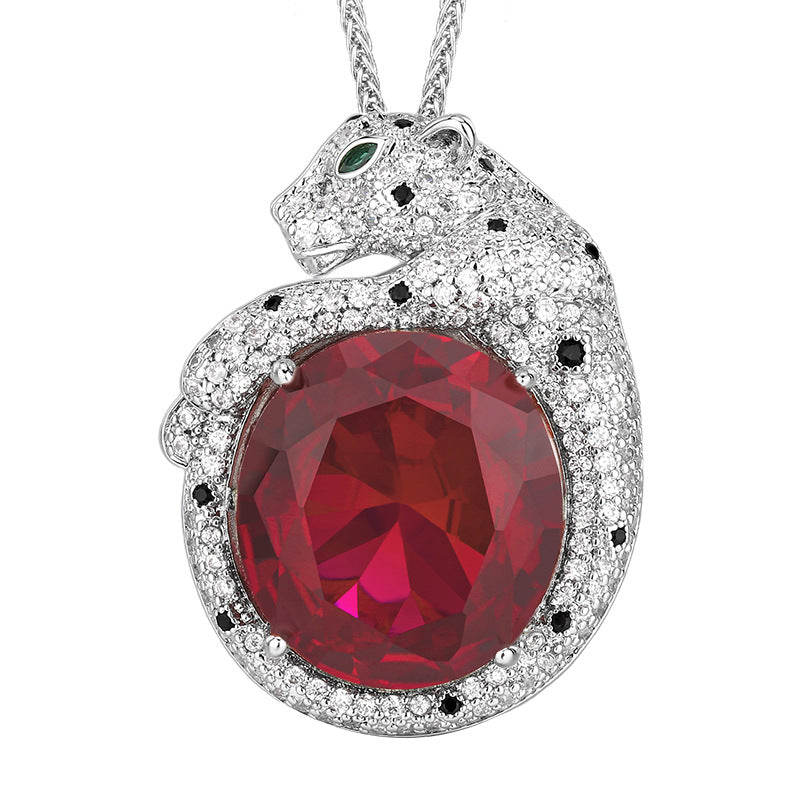 Sparkling Panther Pave Oval Ruby Necklace