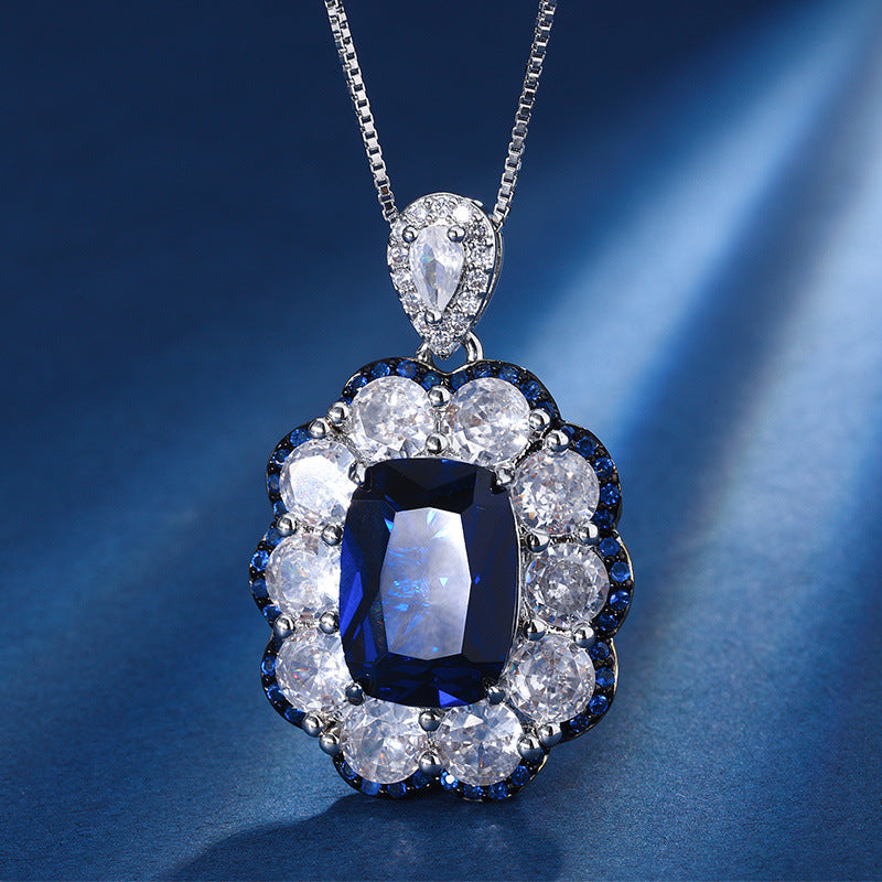 Luxury Blue Crystal Halo Jewelry Set