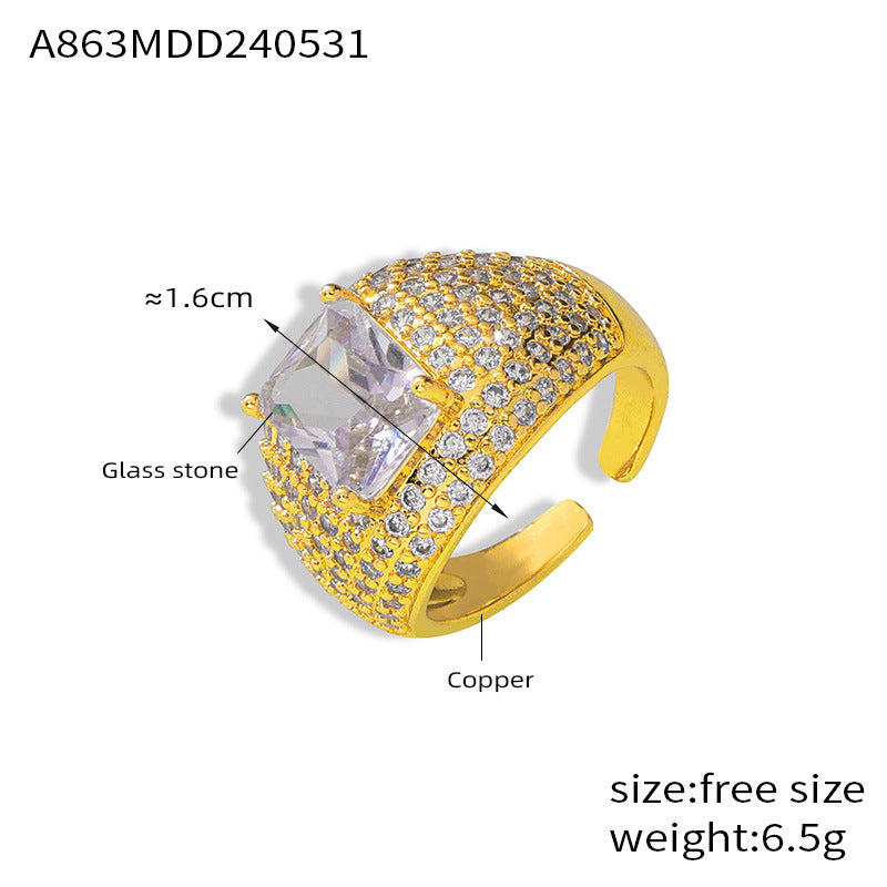 Shining Gold Pave Crystal Dome Rings