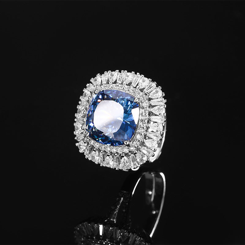Cushion-Cut Blue Stone Halo Jewelry Suite