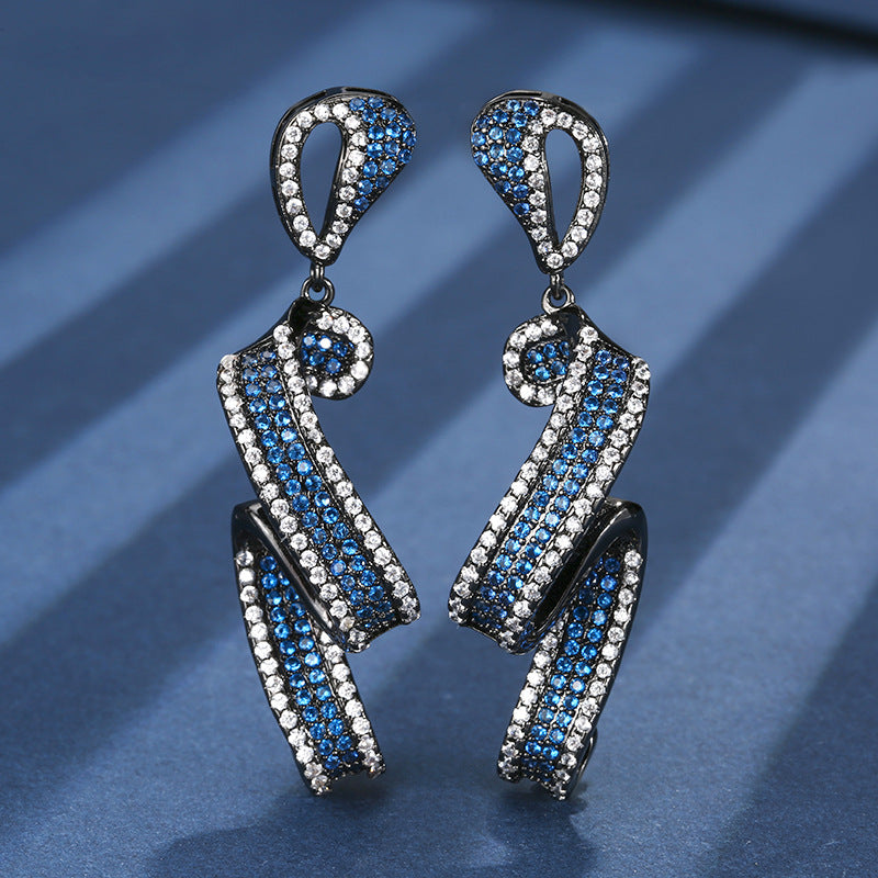 Art Deco Gunmetal Twisted Ribbon Blue Sapphire Jewelry Set