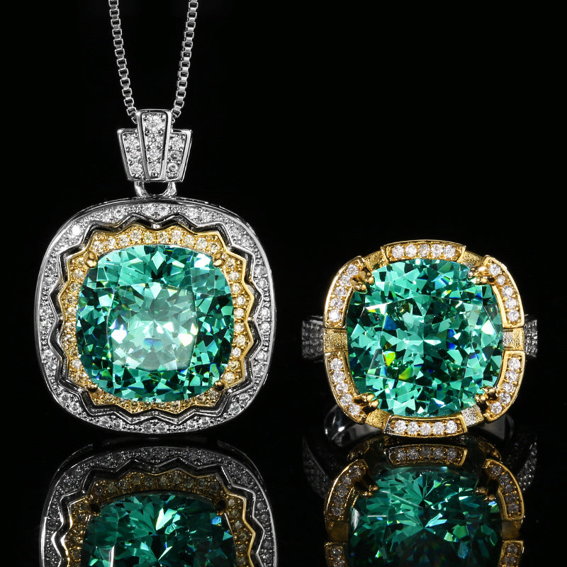 Exquisite Emerald Green Cushion Cut Statement Jewelry Set