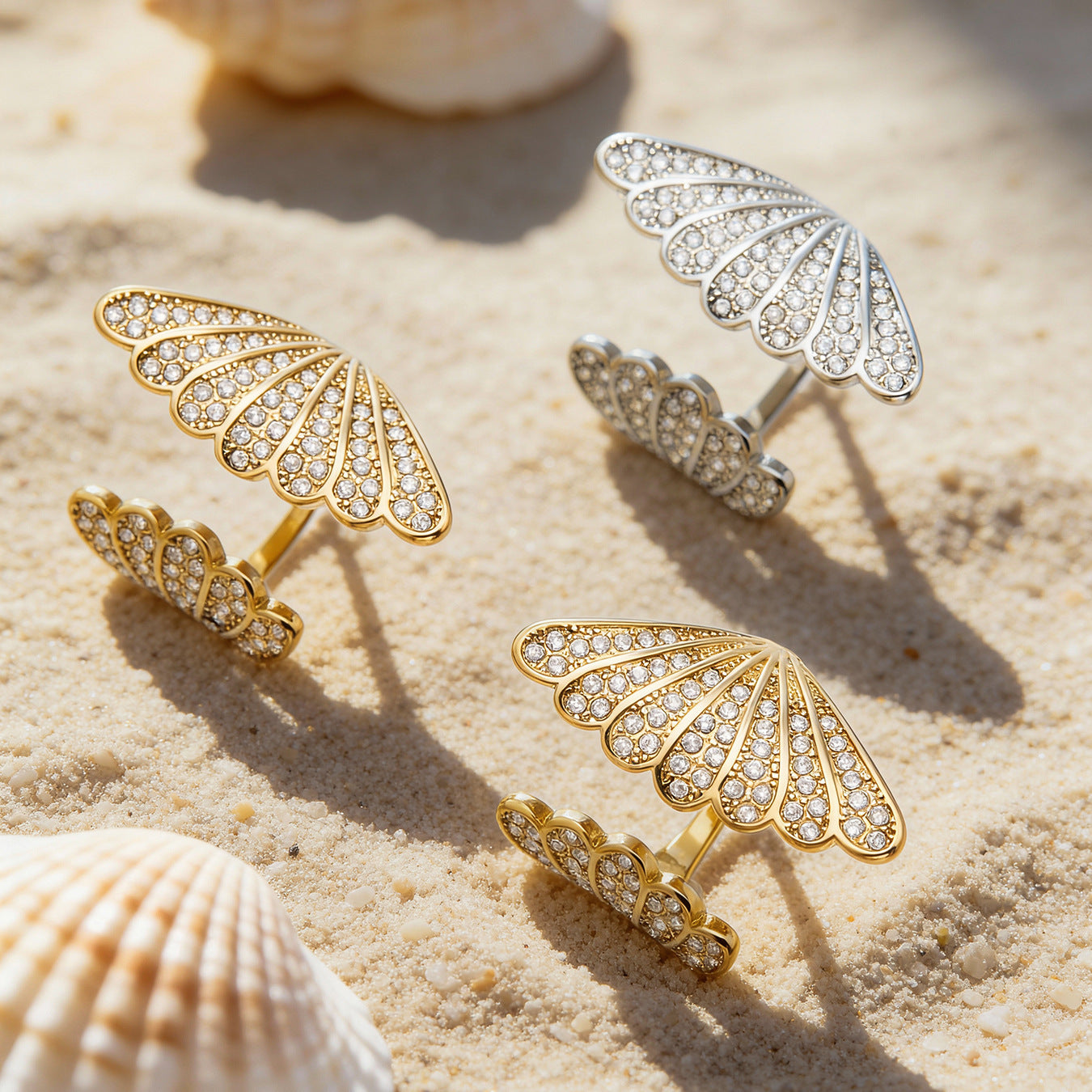 Sparkling Seashell Open Band Ring