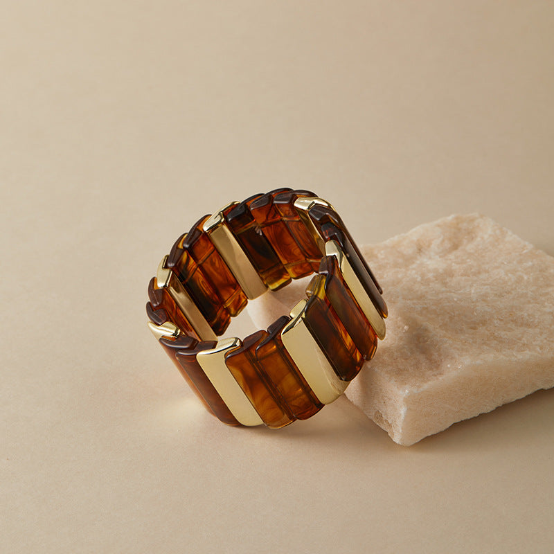 Chunky Resin & Gold Statement Stretch Bracelet