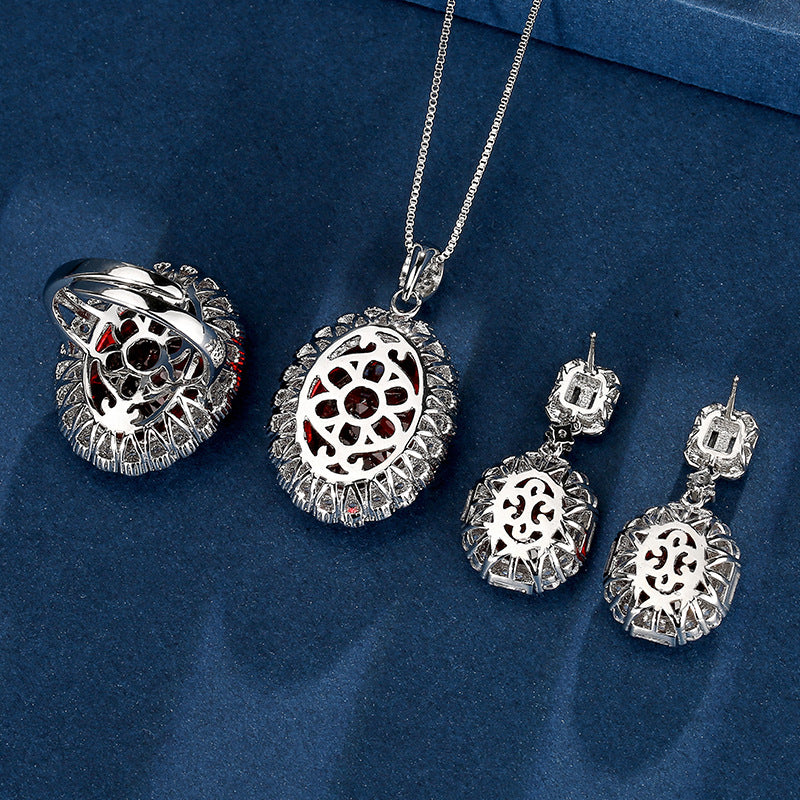 Royal Ruby Oval Halo Jewelry Set