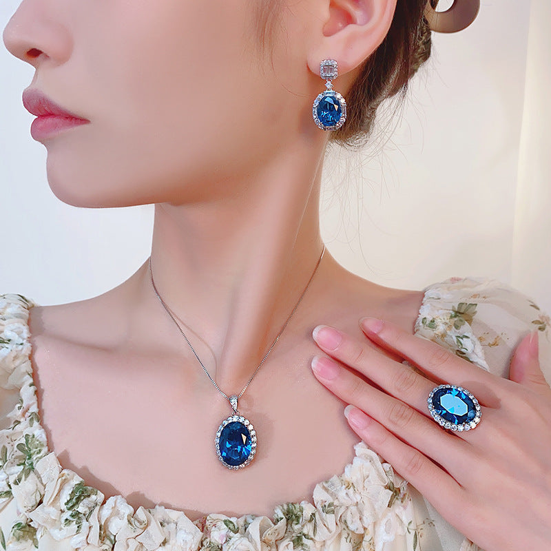 Royal Blue Sapphire Halo Jewelry Set