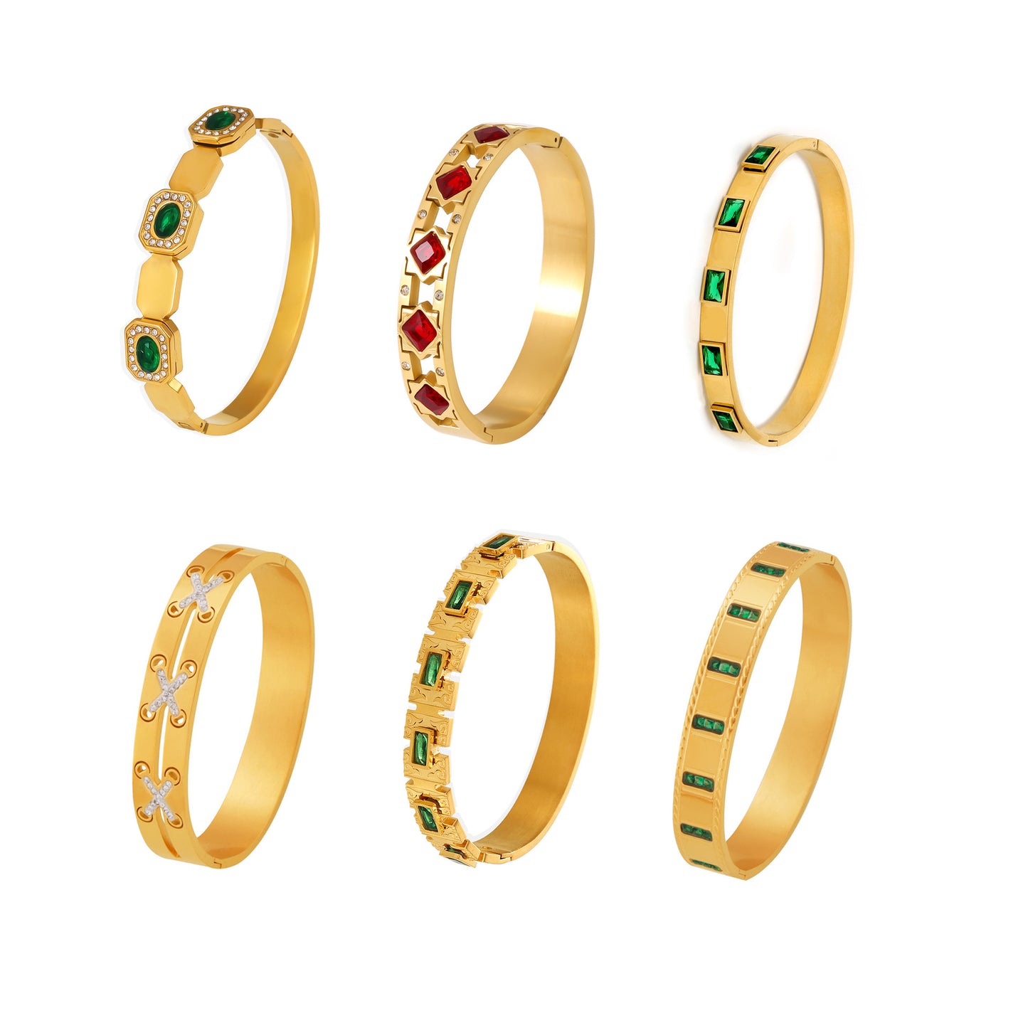 Vintage Emerald Geometric Bangles
