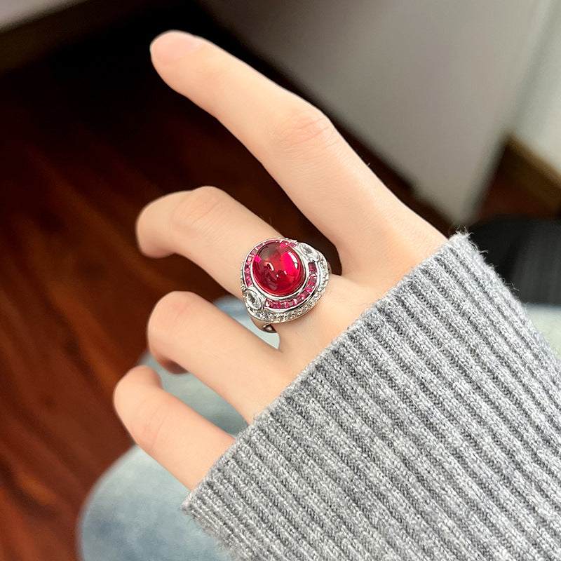 Luminous Star-Effect Cabochon Gemstone Halo Statement Ring