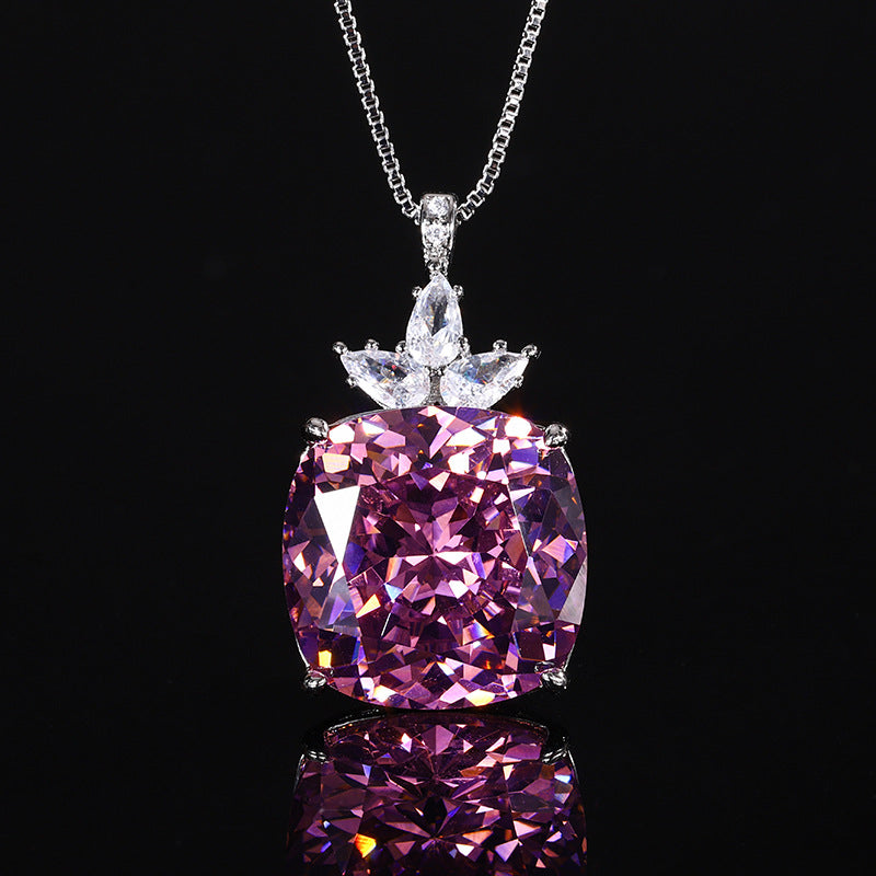 Majestic Cushion-Cut Gemstone Crown Cluster Pendant Necklace